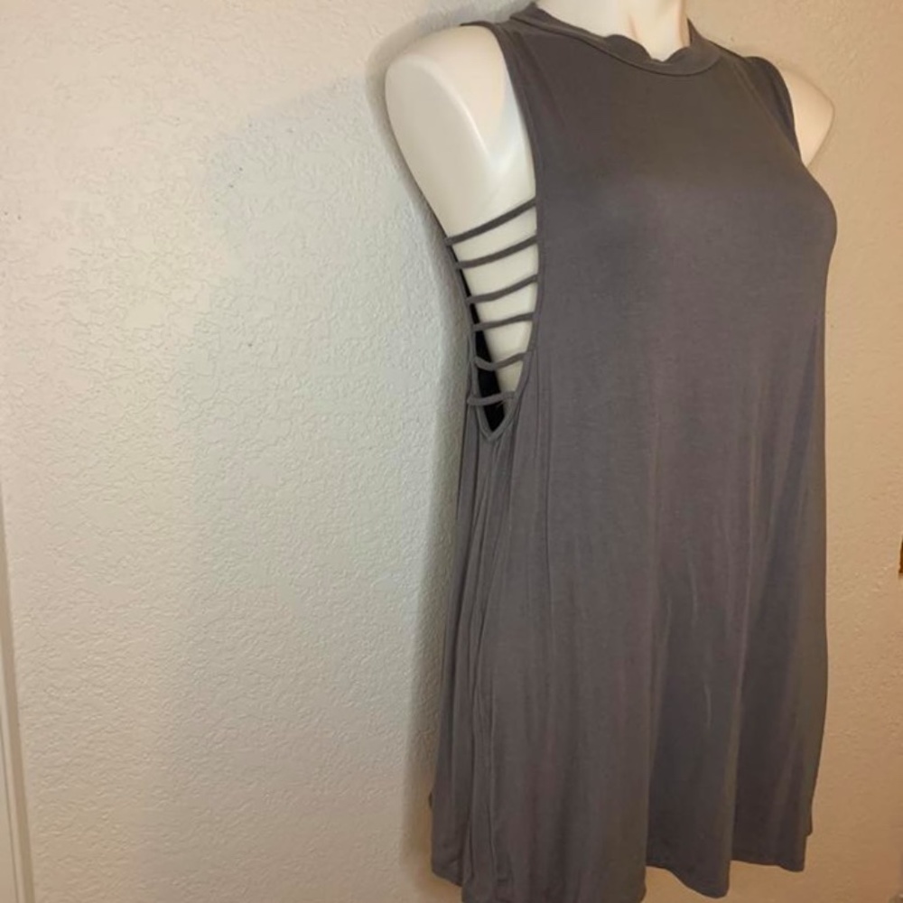 Grey Side Cut Out Mini Flow Dress